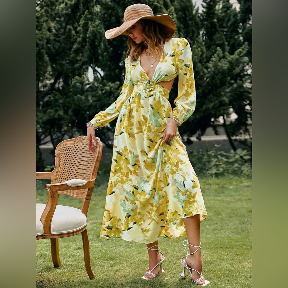 New-2 Left! Cutout Floral Dress